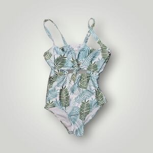 Bailey's Blossoms Tie Front Tropical Green Leaf Swimsuit 4t